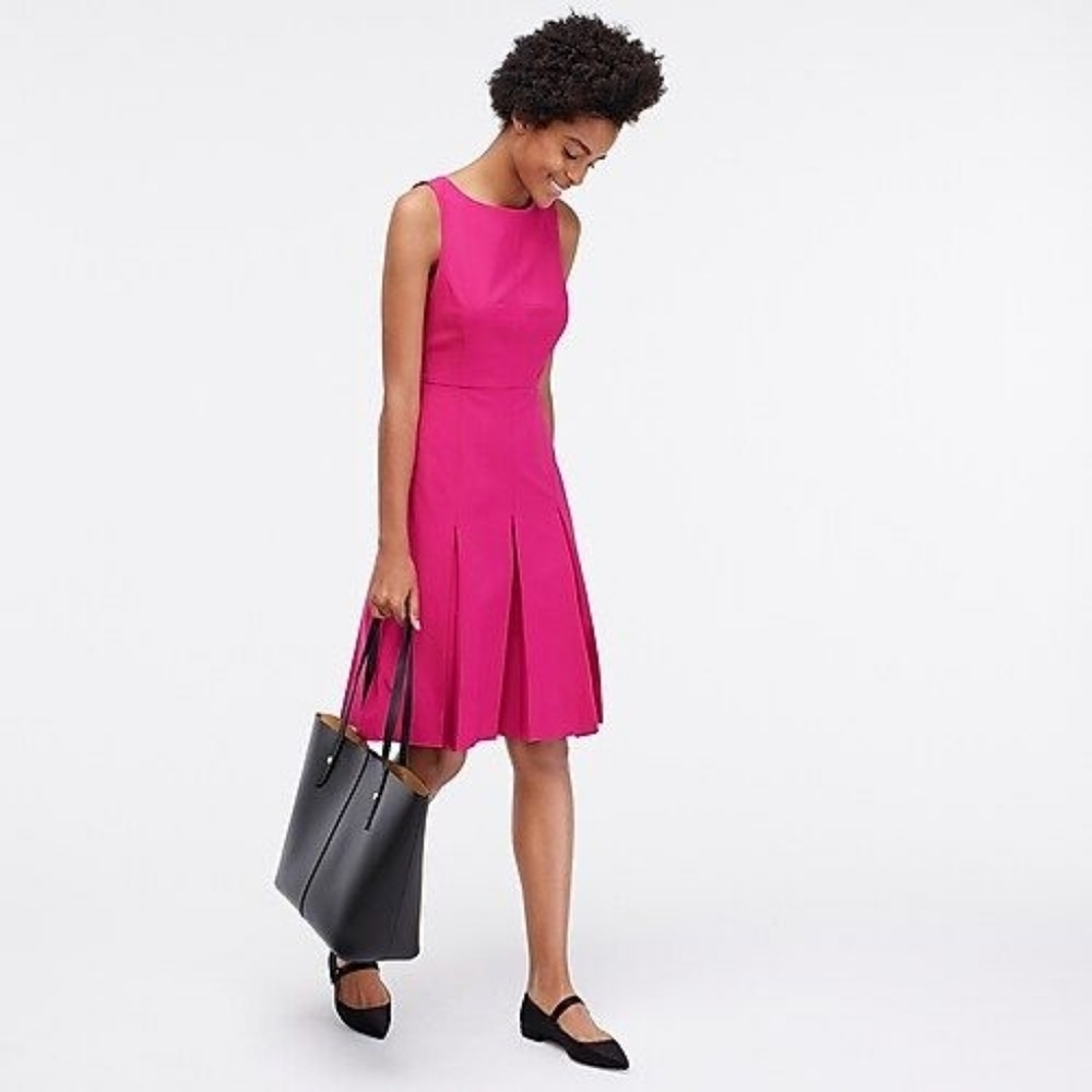 J. Crew sleeveless pleated a-line dress in two way stretch wool 2 peony
